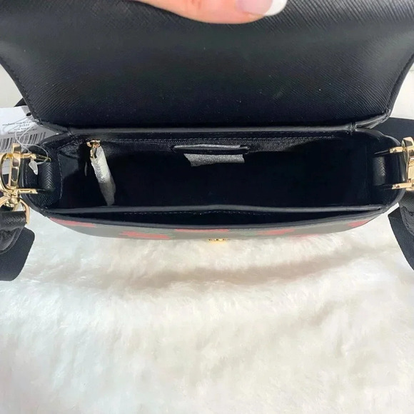 Kate Spade Purse Madison Black with Rose Print Saddle Bag NWT - Picture 8 of 12